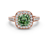 Rose gold Fancy Green Cushion  Halo Pavé Diamond Engagement Ring with Bezel Setting_20