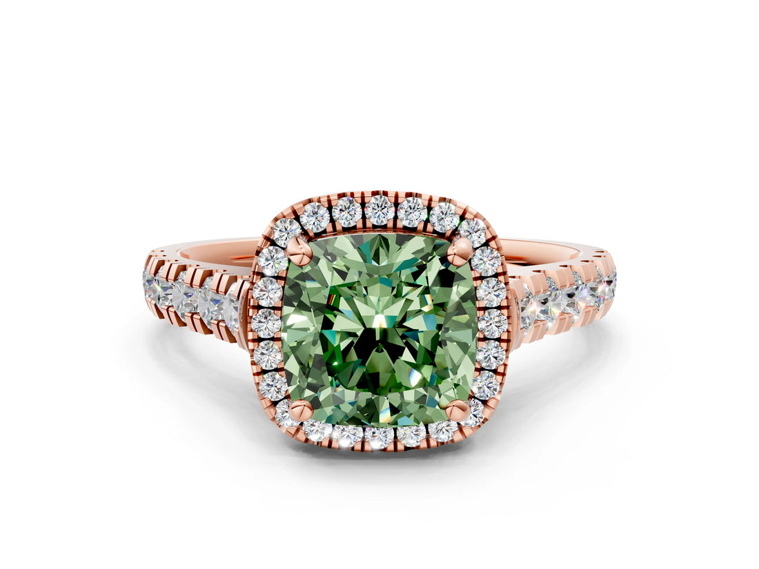 Rose gold Fancy Green Cushion  Halo Pavé Diamond Engagement Ring with Four-Prong Setting_27