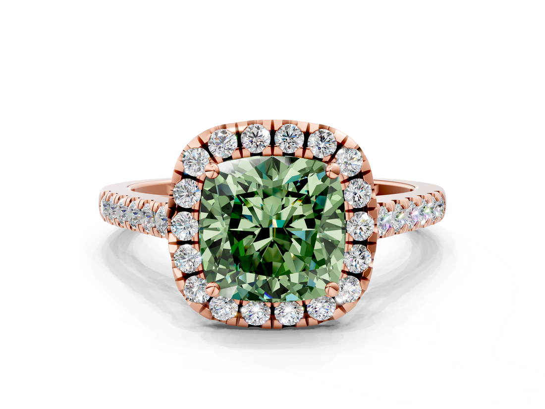 Rose gold Fancy Green Cushion  Halo Pavé Diamond Engagement Ring with Four-Prong Setting_3