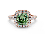 Rose gold Fancy Green Cushion  Halo Pavé Diamond Engagement Ring with Four-Prong Setting_3