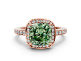 Rose gold Fancy Green Cushion  Halo Pave Band Solitaire Ring with Prong Setting_66