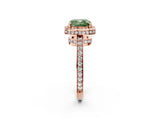 Rose gold Fancy Green Cushion  Halo Pave Band Solitaire Ring with Prong Setting_68