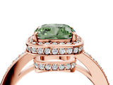 Rose gold Fancy Green Cushion  Halo Pave Band Solitaire Ring with Prong Setting_70