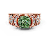 Rose gold Fancy Green Cushion  Halo Pave Diamond Engagement Ring with Milgrain Detailing_49