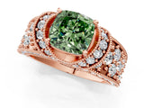 Rose gold Fancy Green Cushion  Halo Pave Diamond Engagement Ring with Milgrain Detailing_50