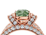Rose gold Fancy Green Cushion  Halo Pave Diamond Engagement Ring with Milgrain Detailing_53