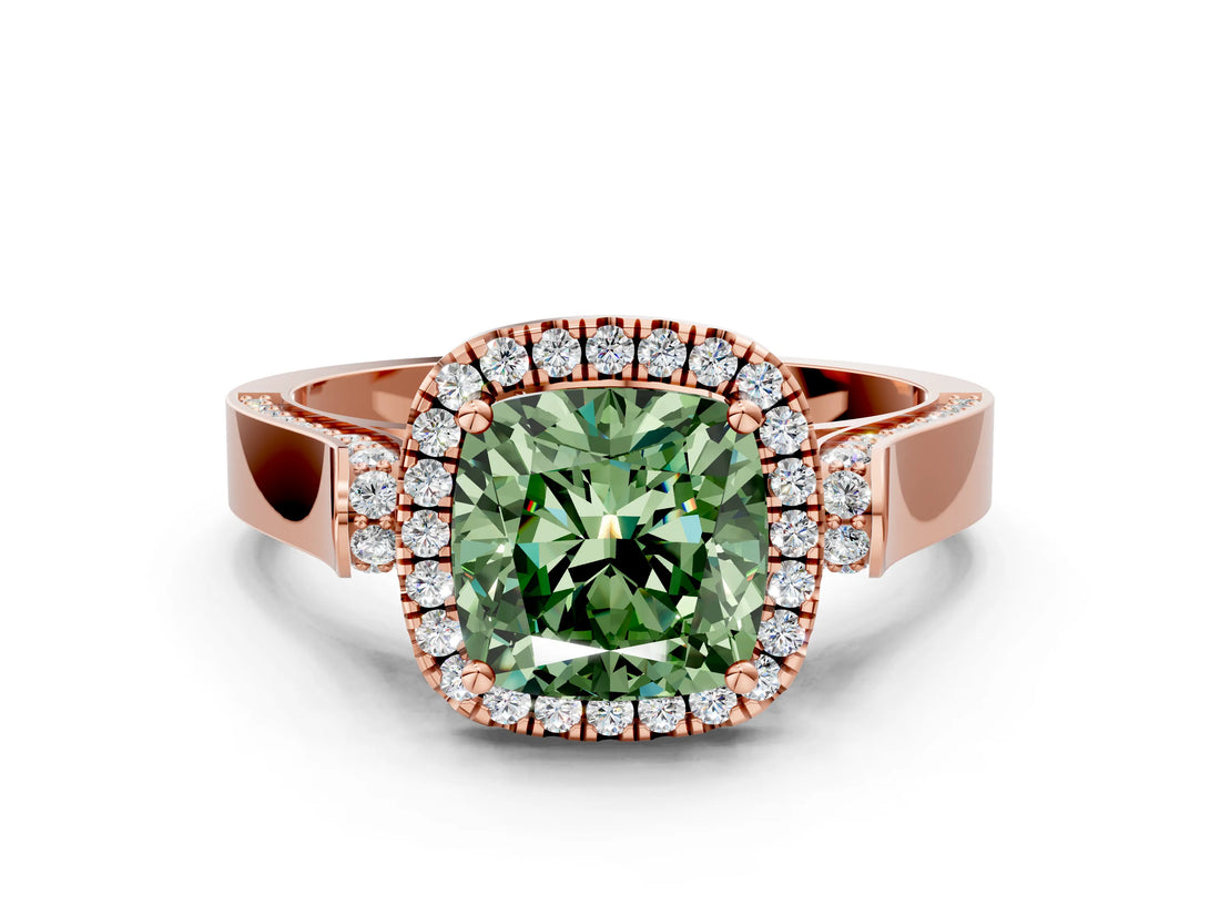 Rose gold Fancy Green Cushion  Halo Pave Split Shank Prong Setting Ring_39