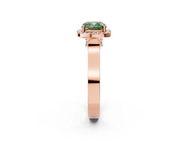 Rose gold Fancy Green Cushion  Halo Pave Split Shank Prong Setting Ring