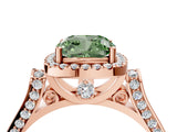 Rose gold Fancy Green Cushion  Halo Pave Split Shank Prong Setting Ring_43