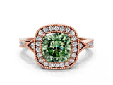 Rose gold Fancy Green Cushion  Halo Round Diamond Milgrain Pave Engagement Ring_3