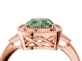 Rose gold Fancy Green Cushion  Halo Round Diamond Milgrain Pave Engagement Ring_7