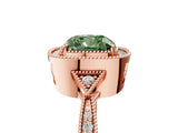 Rose gold Fancy Green Cushion  Halo Round Diamond Milgrain Pave Engagement Ring_8