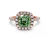 Rose gold Fancy Green Cushion  Halo Round Diamond Pavé Band Four-Prong Ring_3