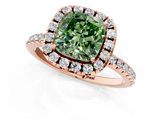 Rose gold Fancy Green Cushion  Halo Round Diamond Pavé Band Four-Prong Ring_4