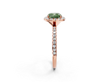 Rose gold Fancy Green Cushion  Halo Round Diamond Pavé Band Four-Prong Ring_5