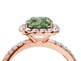 Rose gold Fancy Green Cushion  Halo Round Diamond Pavé Band Four-Prong Ring_7