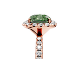 Rose gold Fancy Green Cushion  Halo Round Diamond Pavé Band Four-Prong Ring_8