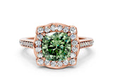 Rose gold Fancy Green Cushion  Halo Round Diamond Pave Band with Four-Prong Setting_37
