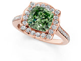 Rose gold Fancy Green Cushion  Halo Round Diamond Pave Band with Four-Prong Setting_38