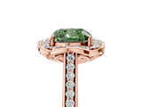 Rose gold Fancy Green Cushion  Halo Round Diamond Pave Band with Four-Prong Setting_42