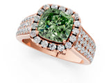 Rose gold Fancy Green Cushion  Halo Round Diamond Pave Band with Prong Setting 2