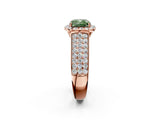 Rose gold Fancy Green Cushion  Halo Round Diamond Pave Band with Prong Setting 3