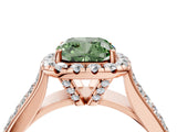 Rose gold Fancy Green Cushion  Halo Round Diamond Pave Band with Prong Setting 5