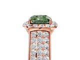 Rose gold Fancy Green Cushion  Halo Round Diamond Pave Band with Prong Setting