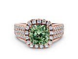 Rose gold Fancy Green Cushion  Halo Round Diamond Pave Band with Prong Setting_12