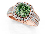 Rose gold Fancy Green Cushion  Halo Round Diamond Pave Band with Prong Setting_13
