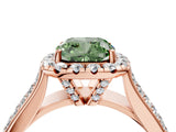 Rose gold Fancy Green Cushion  Halo Round Diamond Pave Band with Prong Setting_16