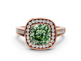 Rose gold Fancy Green Cushion  Halo Solitaire Diamond Ring with Pave Band and Bezel Setting_49