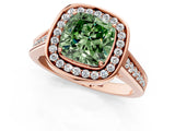 Rose gold Fancy Green Cushion  Halo Solitaire Diamond Ring with Pave Band and Bezel Setting_50