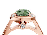 Rose gold Fancy Green Cushion  Halo Solitaire Diamond Ring with Pave Band and Bezel Setting_53