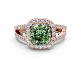 Rose gold Fancy Green Cushion  Halo Split Shank Diamond Ring with Four-Prong Setting_32