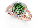 Rose gold Fancy Green Cushion  Halo Split Shank Diamond Ring with Four-Prong Setting_33