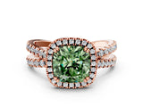Rose gold Fancy Green Cushion  Halo Split Shank Diamond Ring with Pavé Setting_26