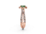 Rose gold Fancy Green Cushion  Halo Split Shank Diamond Ring with Pavé Setting_28