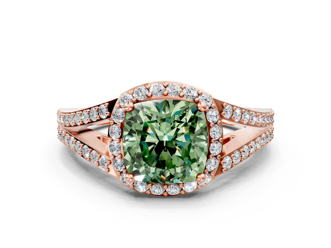 Rose gold Fancy Green Cushion  Halo Split Shank Diamond Ring with Prong Setting_20