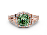 Rose gold Fancy Green Cushion  Halo Split Shank Diamond Ring with Prong Setting_20
