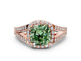 Rose gold Fancy Green Cushion  Halo Split Shank Pave Diamond Ring with Four-Prong Setting_48