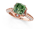 Rose gold Fancy Green Cushion  Halo Split Shank Pave Diamond Ring with Petal Prong Setting_69