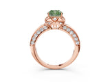 Rose gold Fancy Green Cushion  Halo Split Shank Pave Diamond Ring with Petal Prong Setting_71