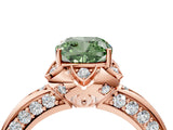 Rose gold Fancy Green Cushion  Halo Split Shank Pave Diamond Ring with Petal Prong Setting_72