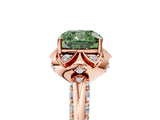 Rose gold Fancy Green Cushion  Halo Split Shank Pave Diamond Ring with Petal Prong Setting_73