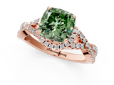 Rose gold Fancy Green Cushion  Halo Twist Band Solitaire Prong Setting Ring_88