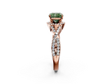 Rose gold Fancy Green Cushion  Halo Twist Band Solitaire Prong Setting Ring_89