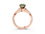 Rose gold Fancy Green Cushion  Halo Twist Band Solitaire Prong Setting Ring_90