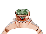 Rose gold Fancy Green Cushion  Halo Twist Band Solitaire Prong Setting Ring_91