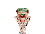 Rose gold Fancy Green Cushion  Halo Twist Band Solitaire Prong Setting Ring_92